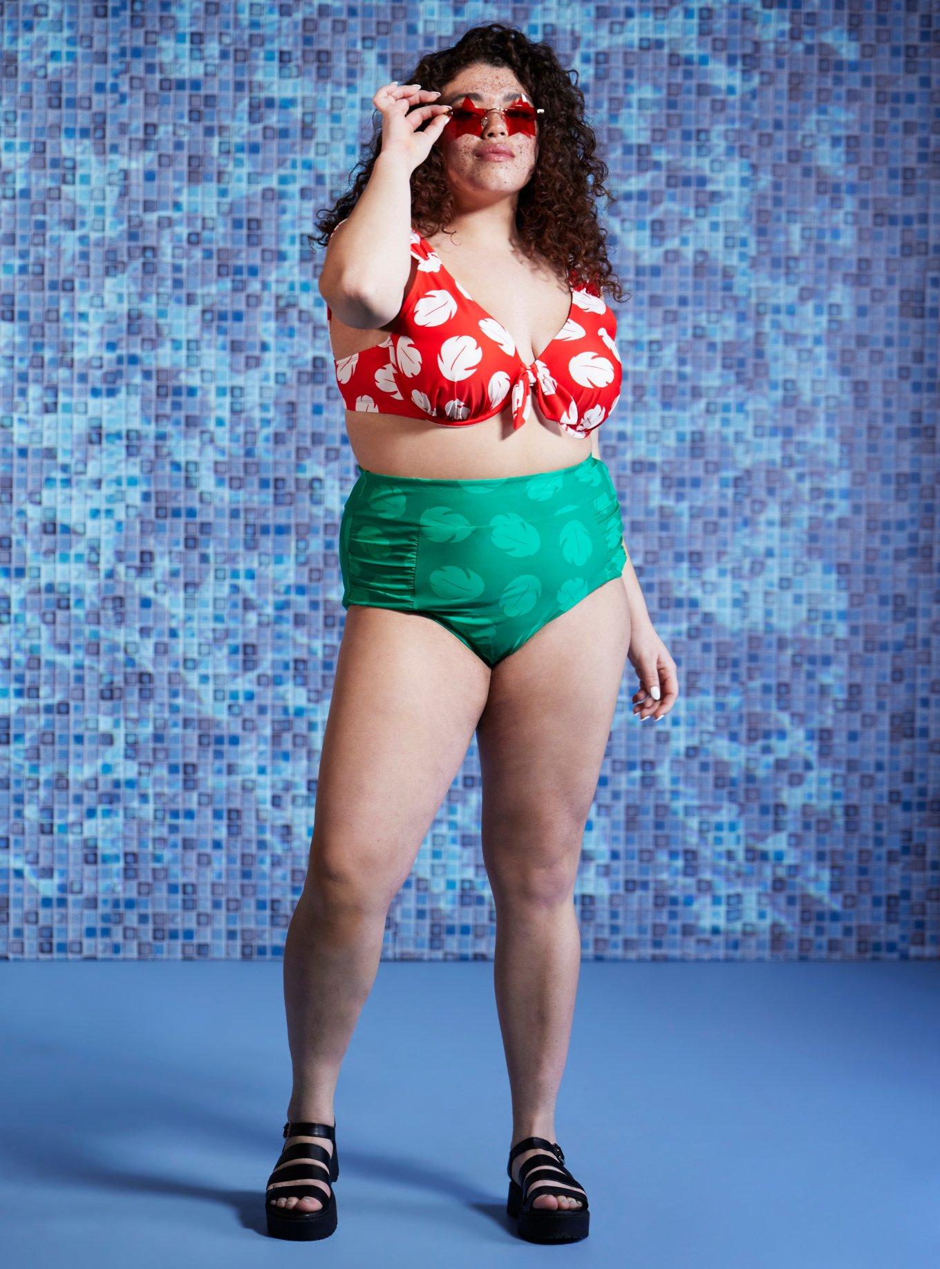 Disney Lilo & Stitch Leaf High-Waisted Swim Bottoms Plus Size, , alternate