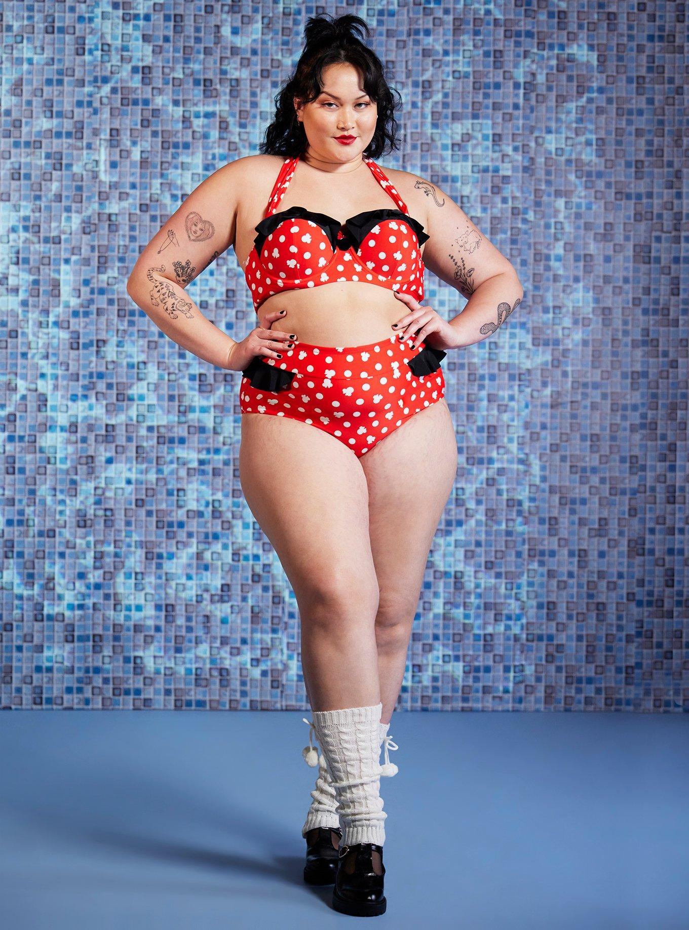 Disney Minnie Mouse Ruffled High-Waisted Swim Bottoms Plus Size, , alternate