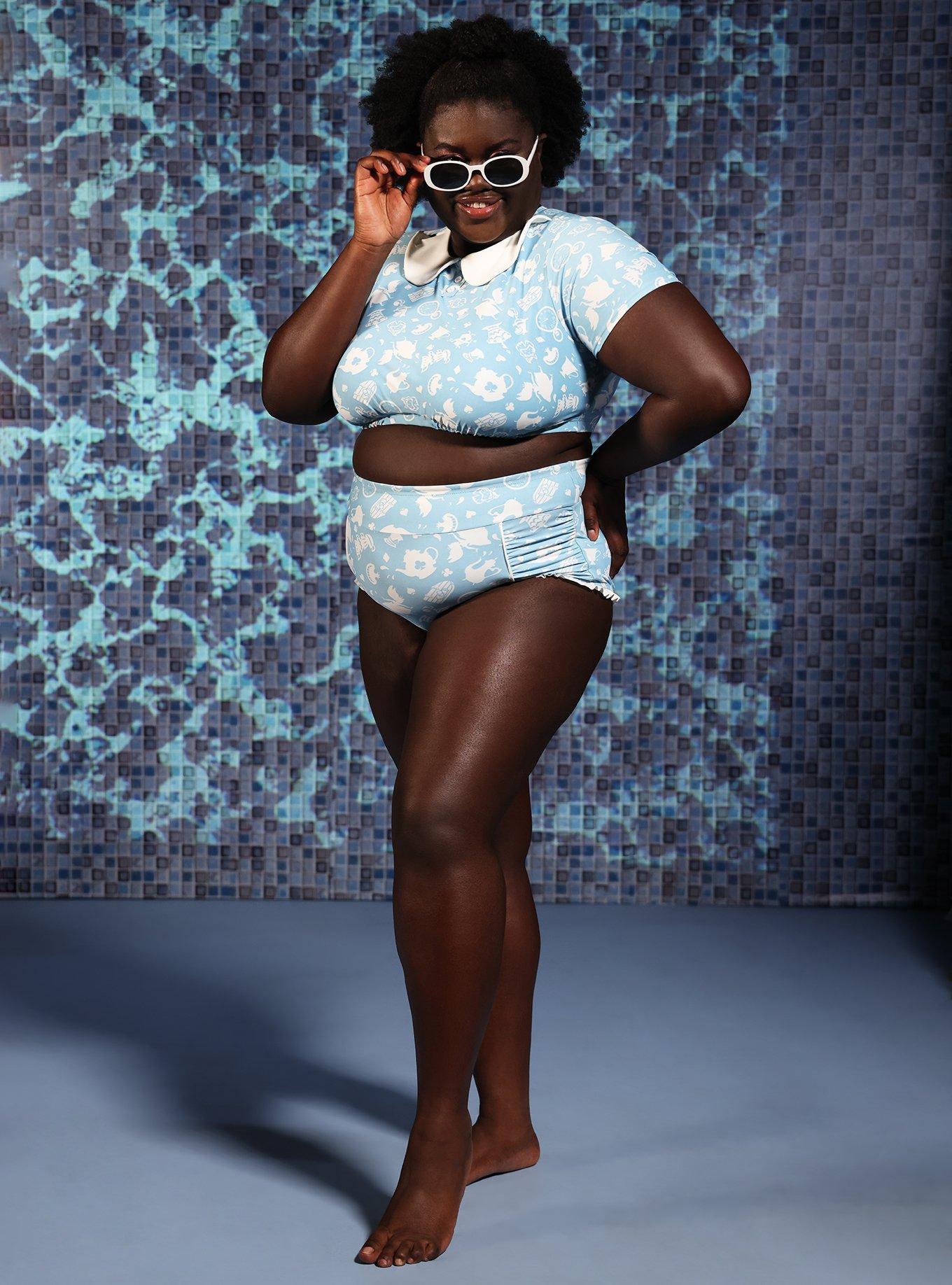 Disney Alice In Wonderland Collar Swim Top Plus Size, MULTI, alternate