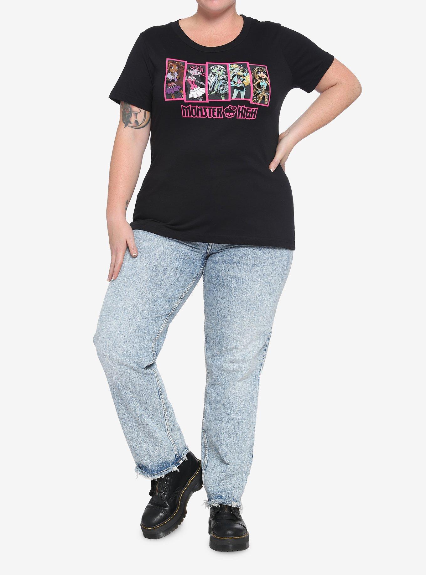 Monster High Illustrated Panels Girls Boyfriend Fit T-Shirt Plus Size, MULTI, alternate