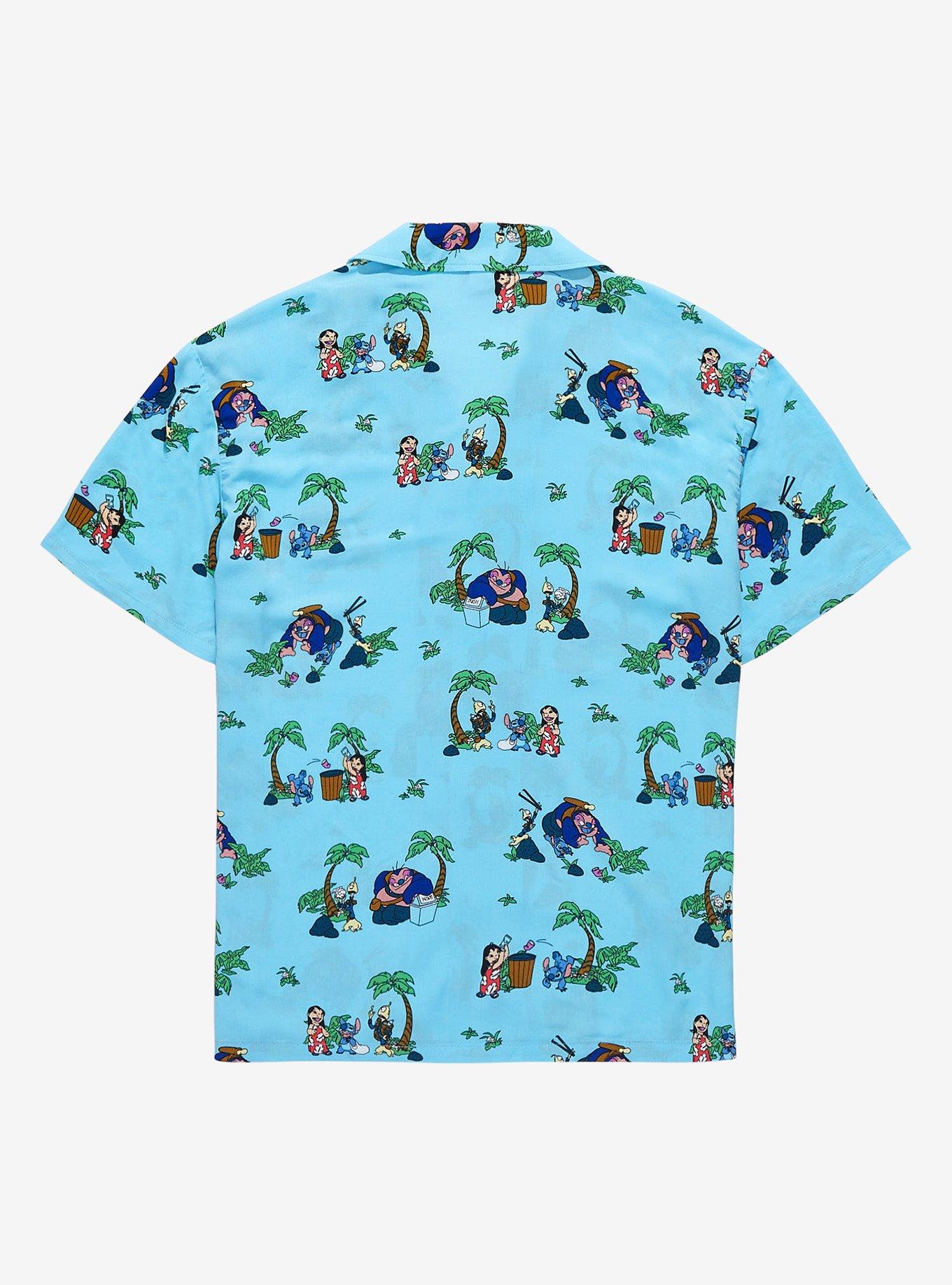 Disney Lilo & Stitch Beach Scenes Woven Button Up, BLUE, alternate
