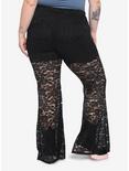 Black Sheer Lace Flare Leggings Plus Size, BLACK, alternate