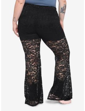 Black Sheer Lace Flare Leggings Plus Size, , hi-res