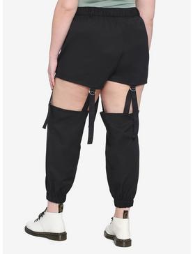 Black Detachable Garter Girls Jogger Pants Plus Size, , hi-res