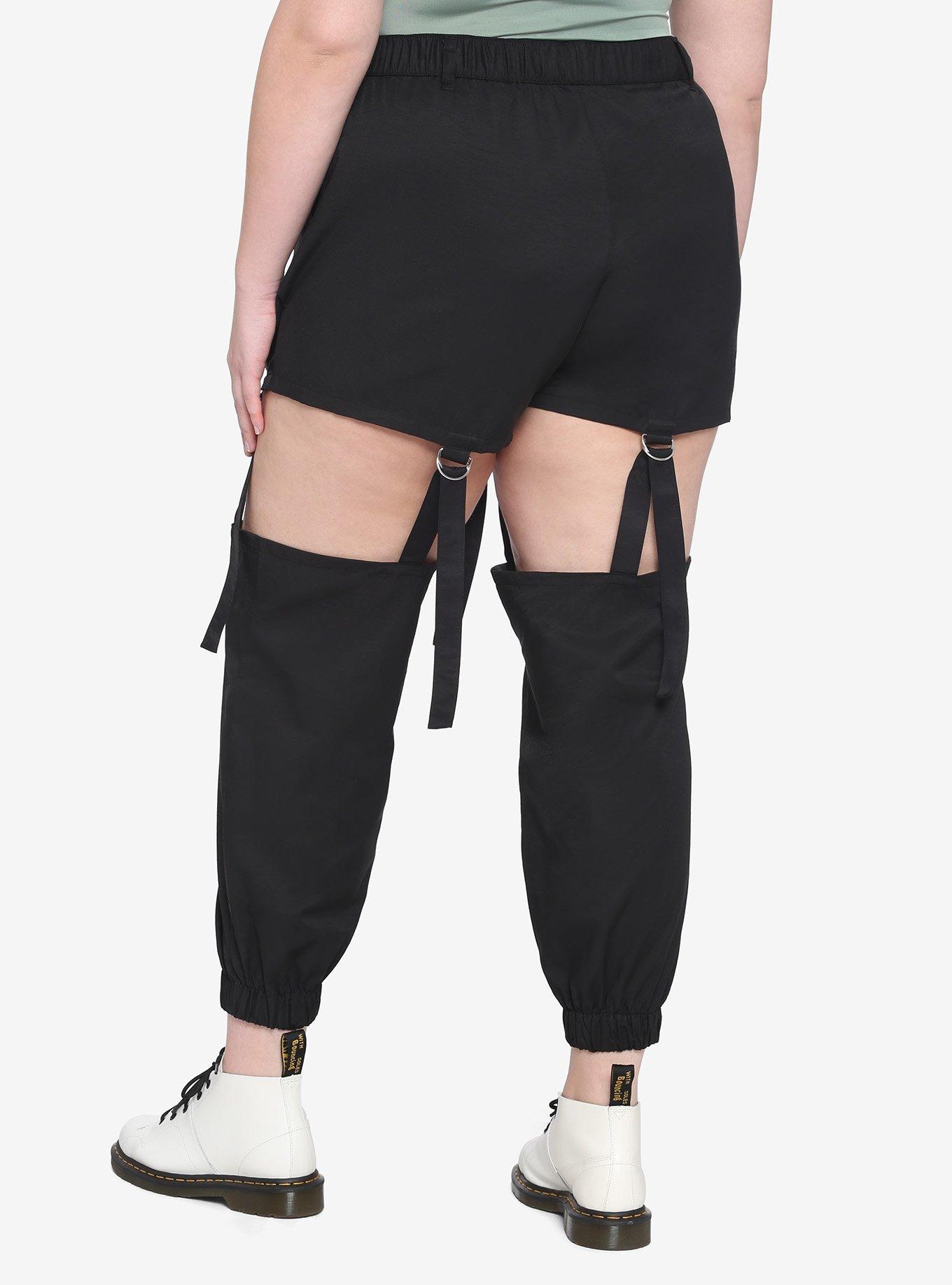 Black Detachable Garter Girls Jogger Pants Plus Size, BLACK, alternate