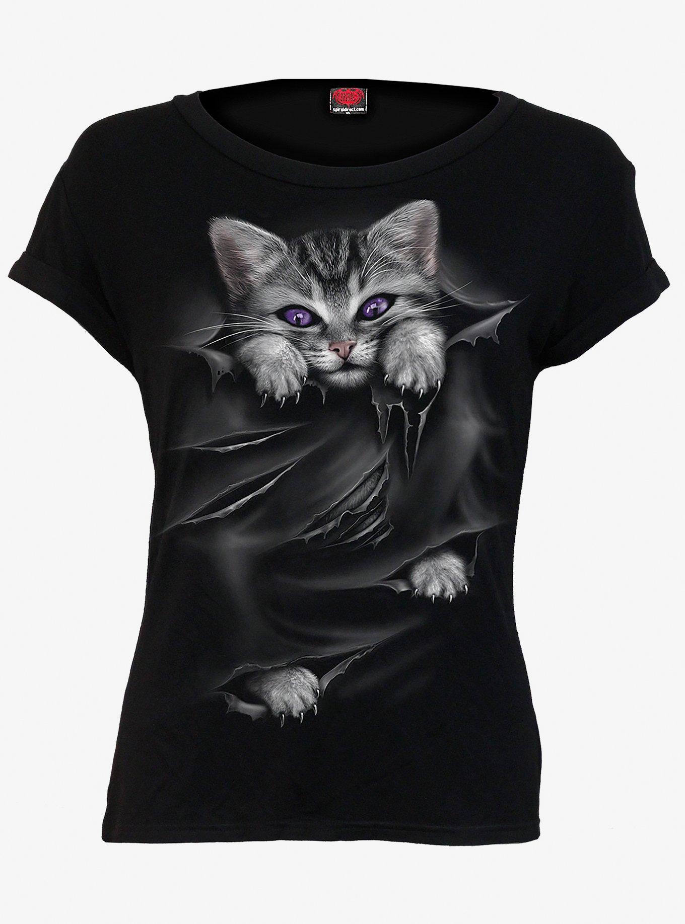 Cat Rip Detail T-Shirt, BLACK, alternate