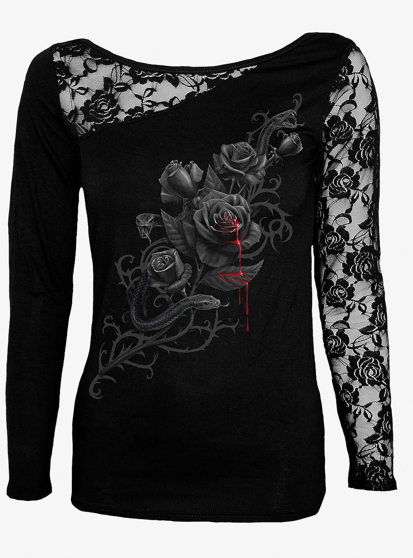 Fatal Attraction Lace Detail Longsleeve Top, BLACK, alternate