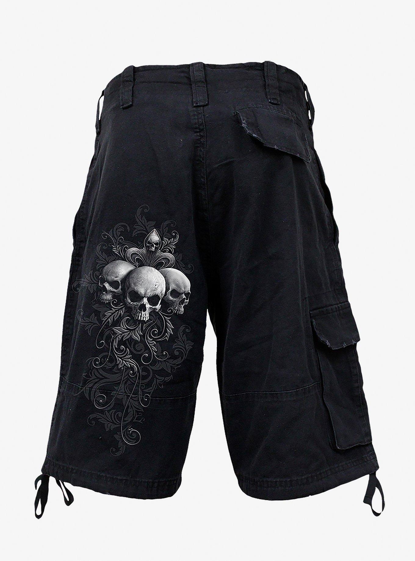 Skull Scroll Vintage Cargo Shorts, BLACK, alternate
