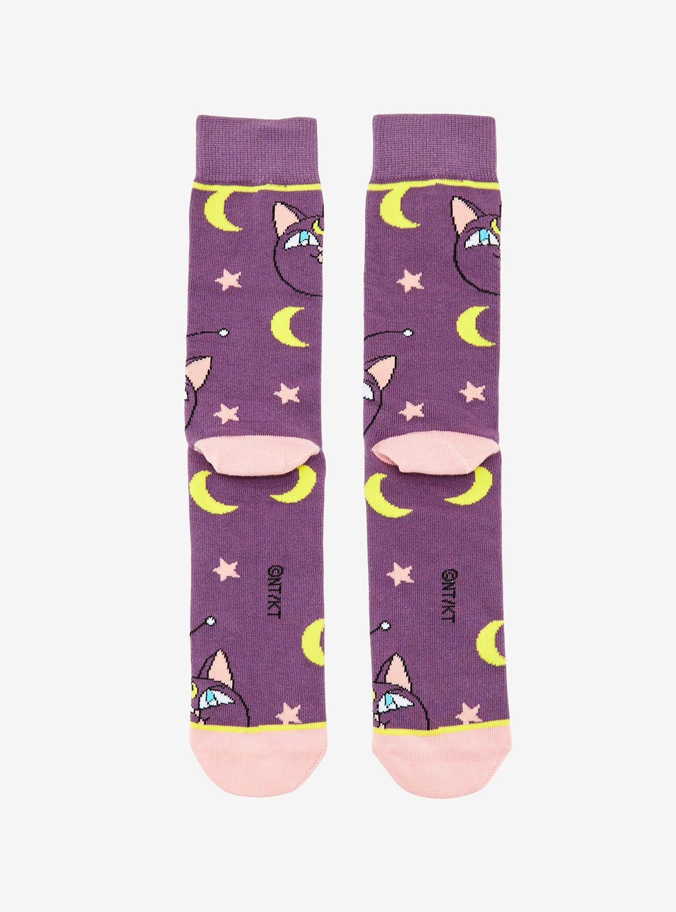 Sailor Moon Luna Allover Print Crew Socks - BoxLunch Exclusive, , alternate