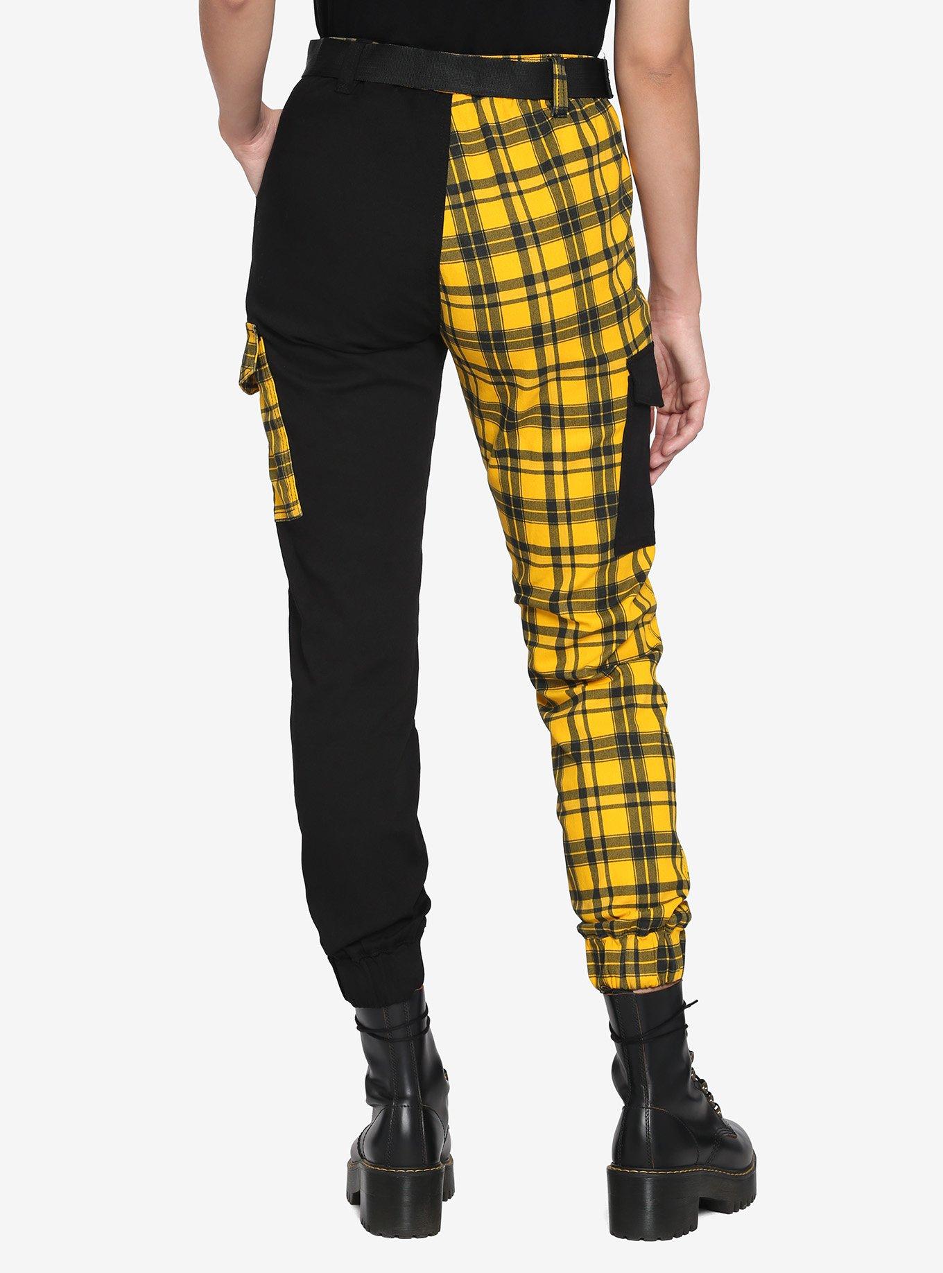 yellow and black plaid pants