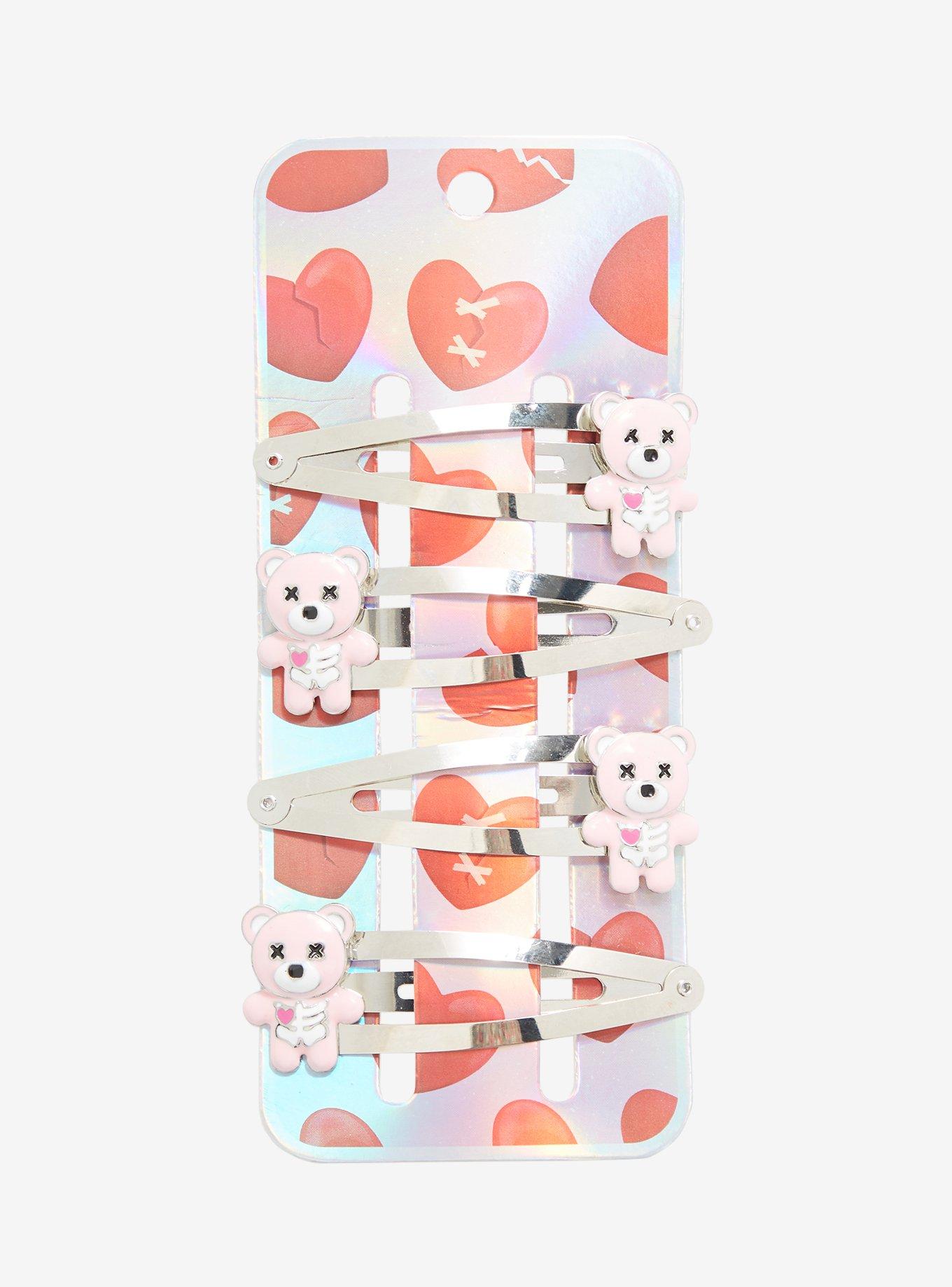 Pink Dead Teddy Bear Hair Clip Set, , alternate
