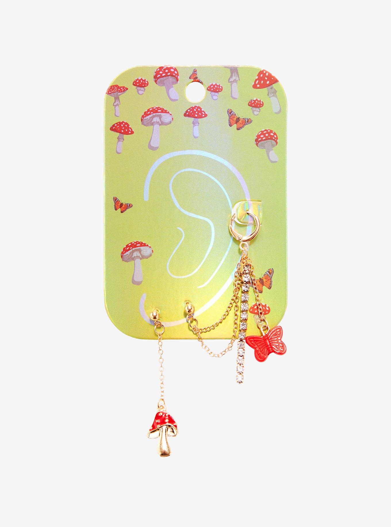 Mushroom & Butterfly Mismatch Cuff Earring, , alternate