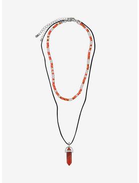Bead & Cord Carnelian Crystal Pendant Necklace Set, , hi-res