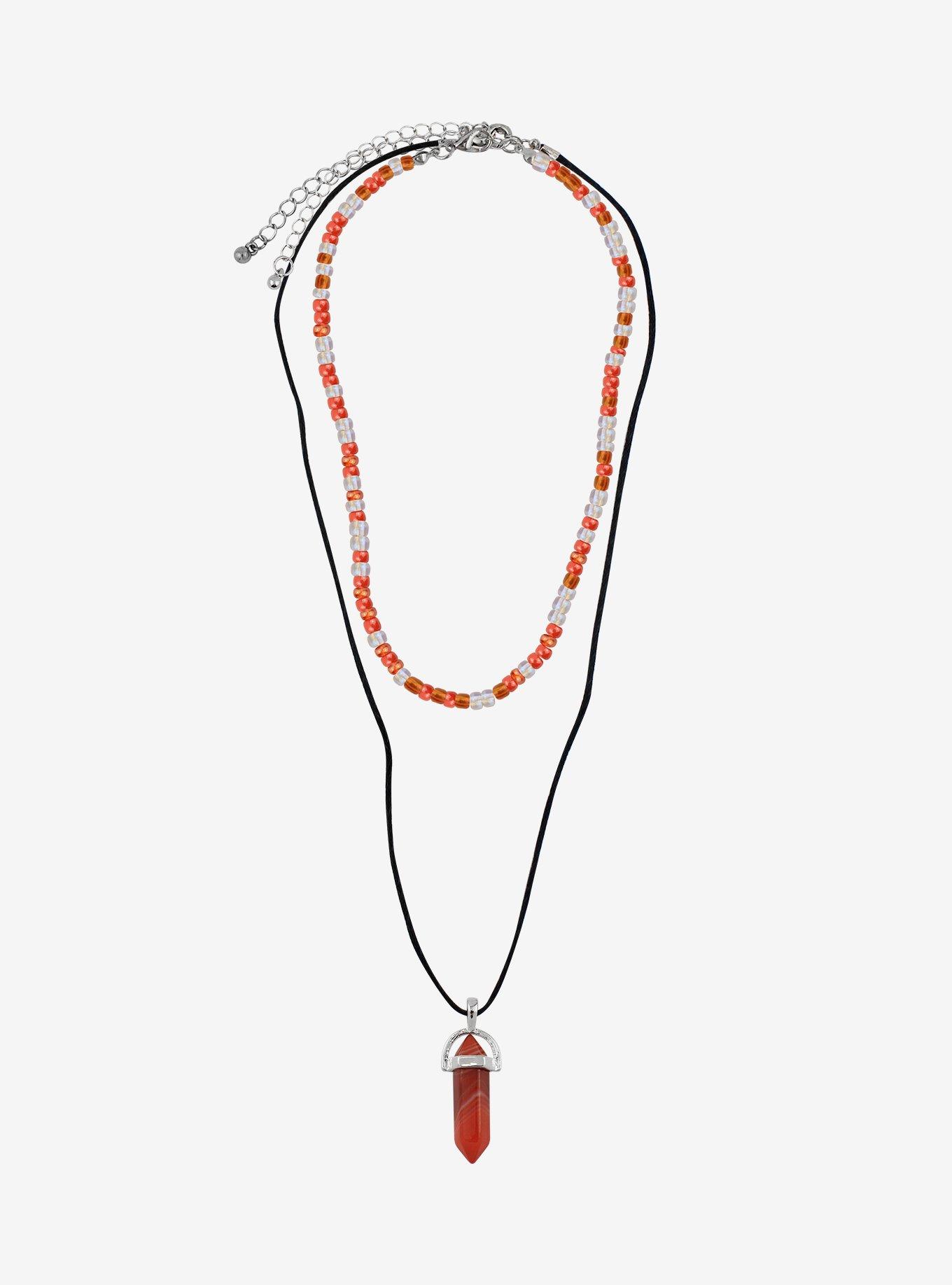 Bead & Cord Carnelian Crystal Pendant Necklace Set, , alternate