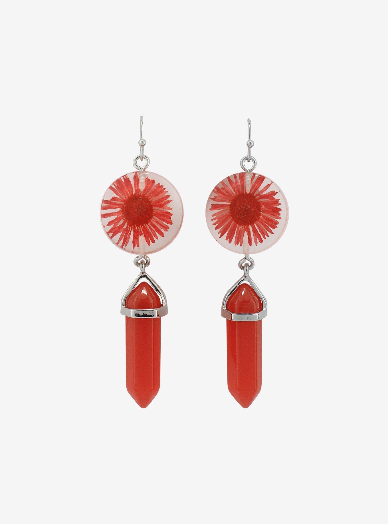 Dried Floral Carnelian Drop Earrings, , alternate