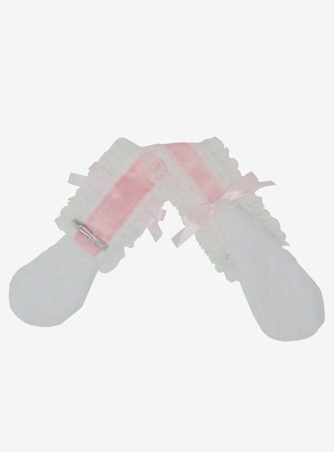 White & Pink Ruffle Puppy Ear Head Strap Hair Clip, , alternate