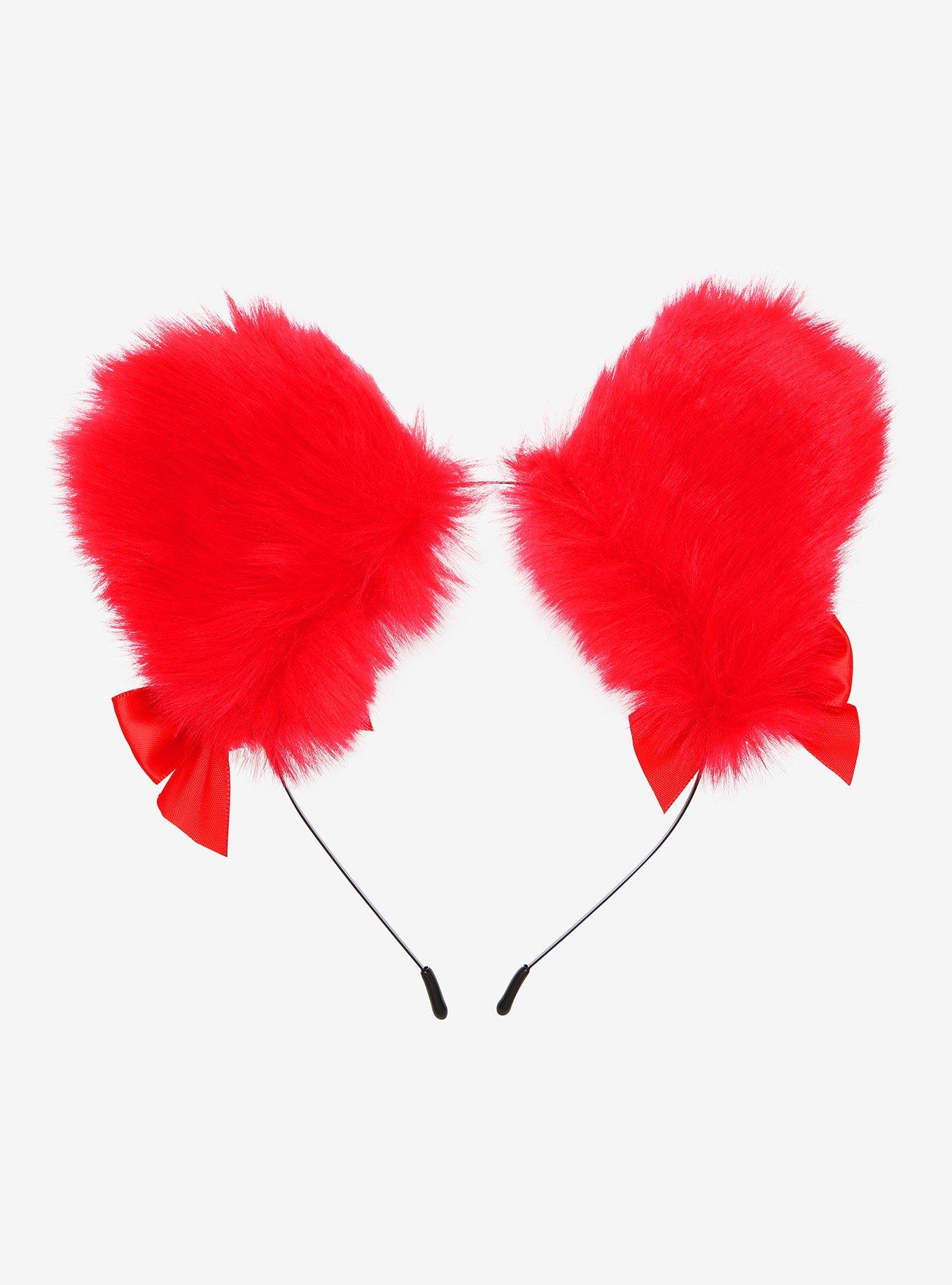 Fuzzy Red Cat Ears Headband, , alternate