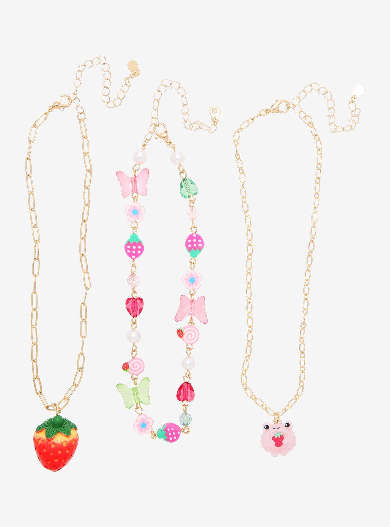 Strawberry Frog Beaded Chain Necklace Set, , alternate