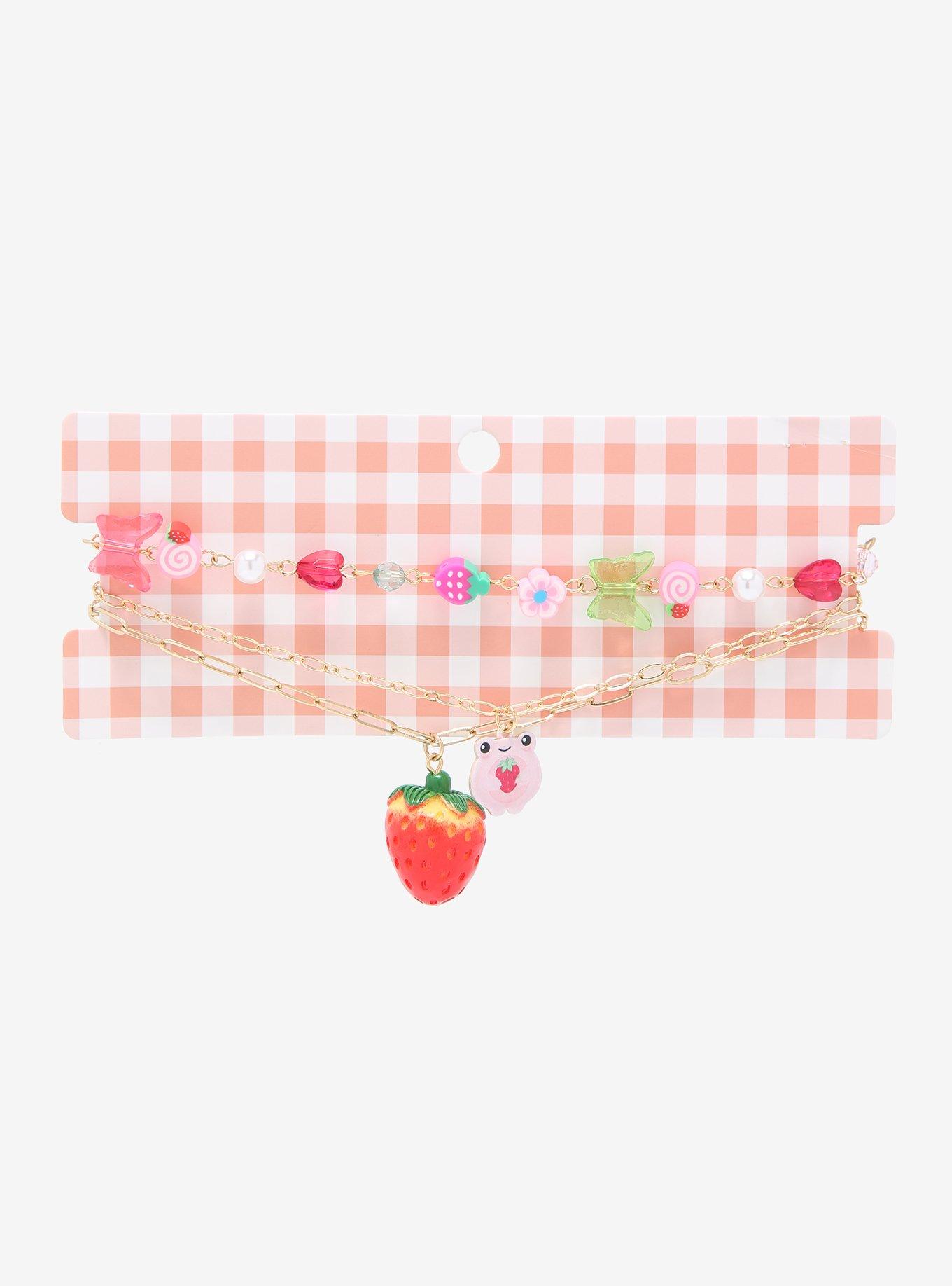 Strawberry Frog Beaded Chain Necklace Set, , alternate
