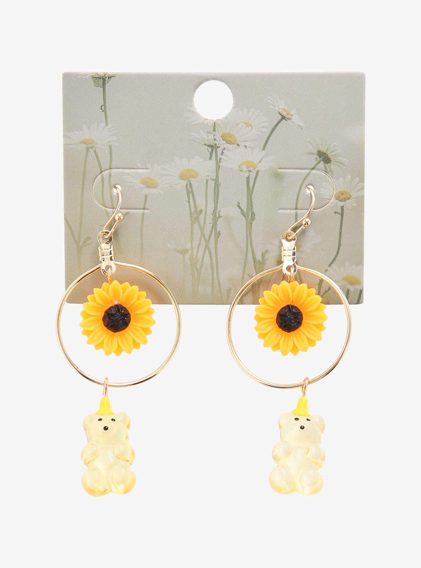 Honey Bear Sunflower Drop Earrings, , alternate