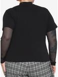 Black Fishnet & Grommets Mock Neck Twofer Girls Top Plus Size, BLACK, alternate