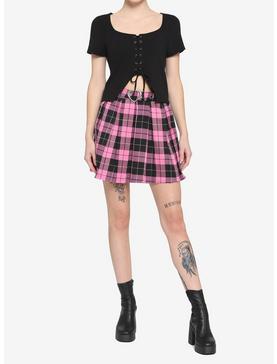 Black Lace-Up Cutout Girls Crop T-Shirt, , hi-res