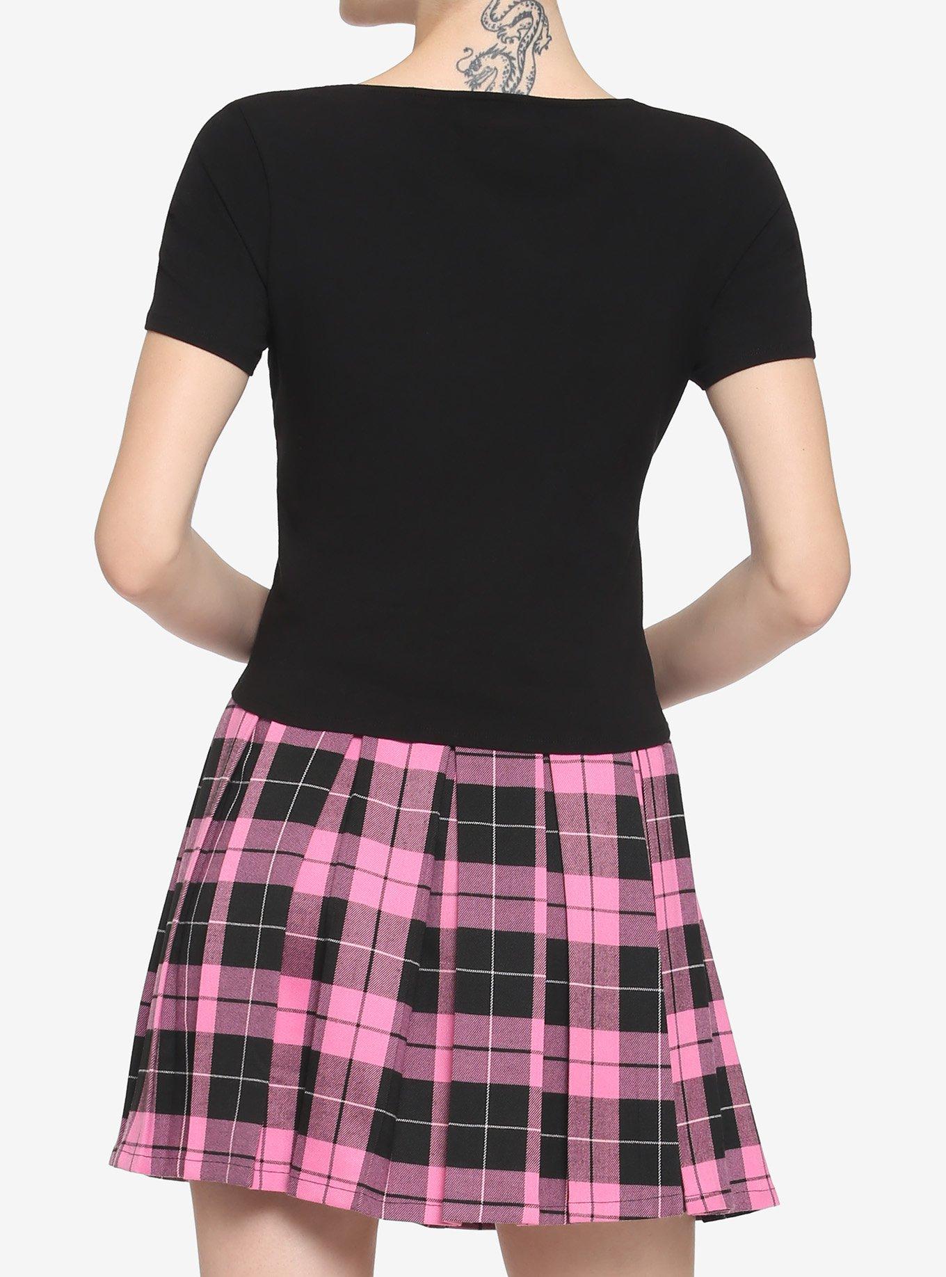 Black Lace-Up Cutout Girls Crop T-Shirt, BLACK, alternate