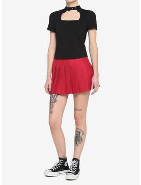 Black Buckle Choker Cutout Girls Crop T-Shirt, , hi-res