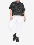 Black & White Frog Boxy Girls Crop Woven Button-Up Plus Size, BLACK, alternate