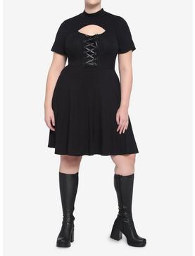Black Cutout Lace-Up Dress Plus Size, , hi-res