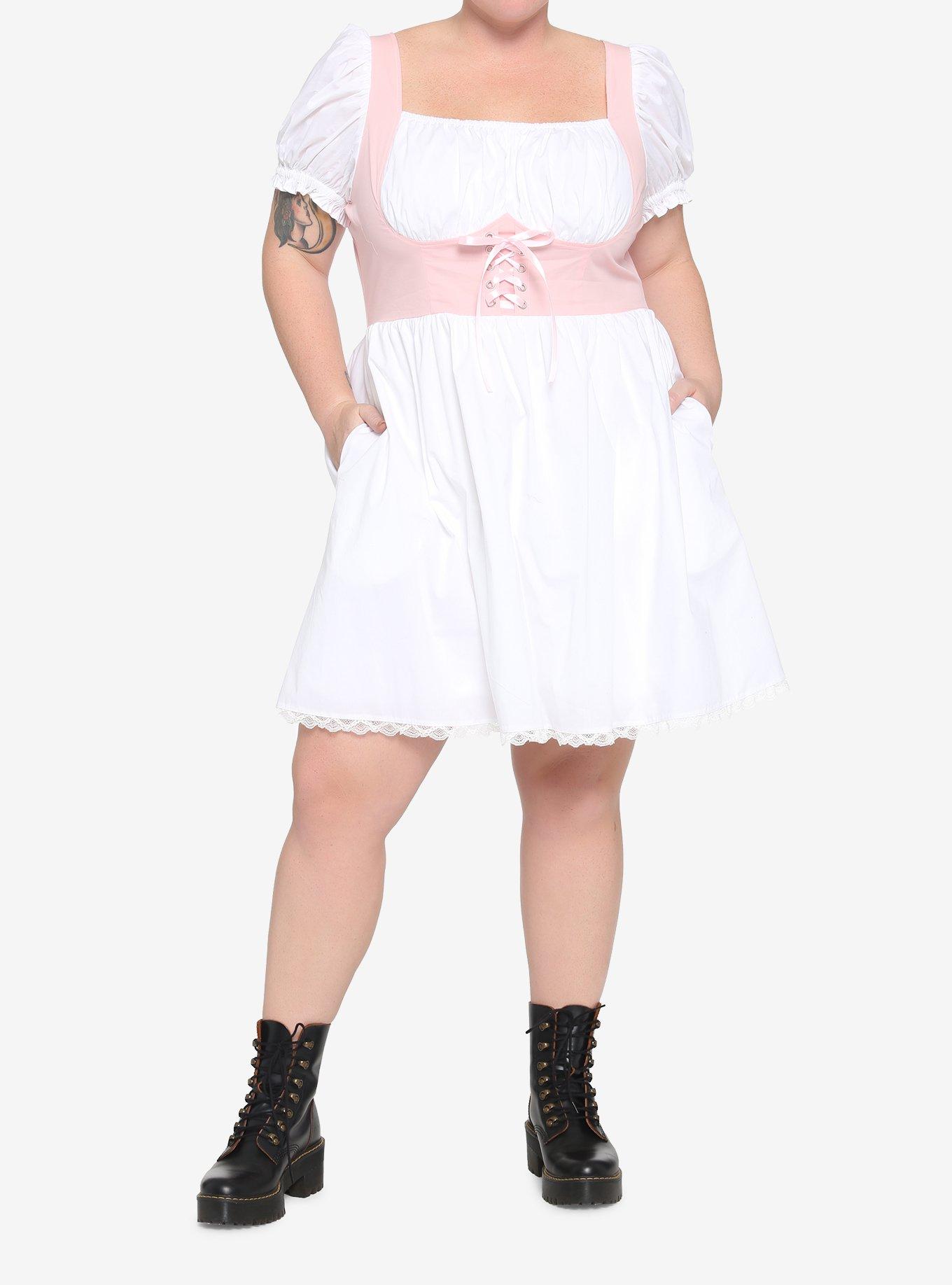 White & Pink Corset Dress Plus Size, MULTI, alternate