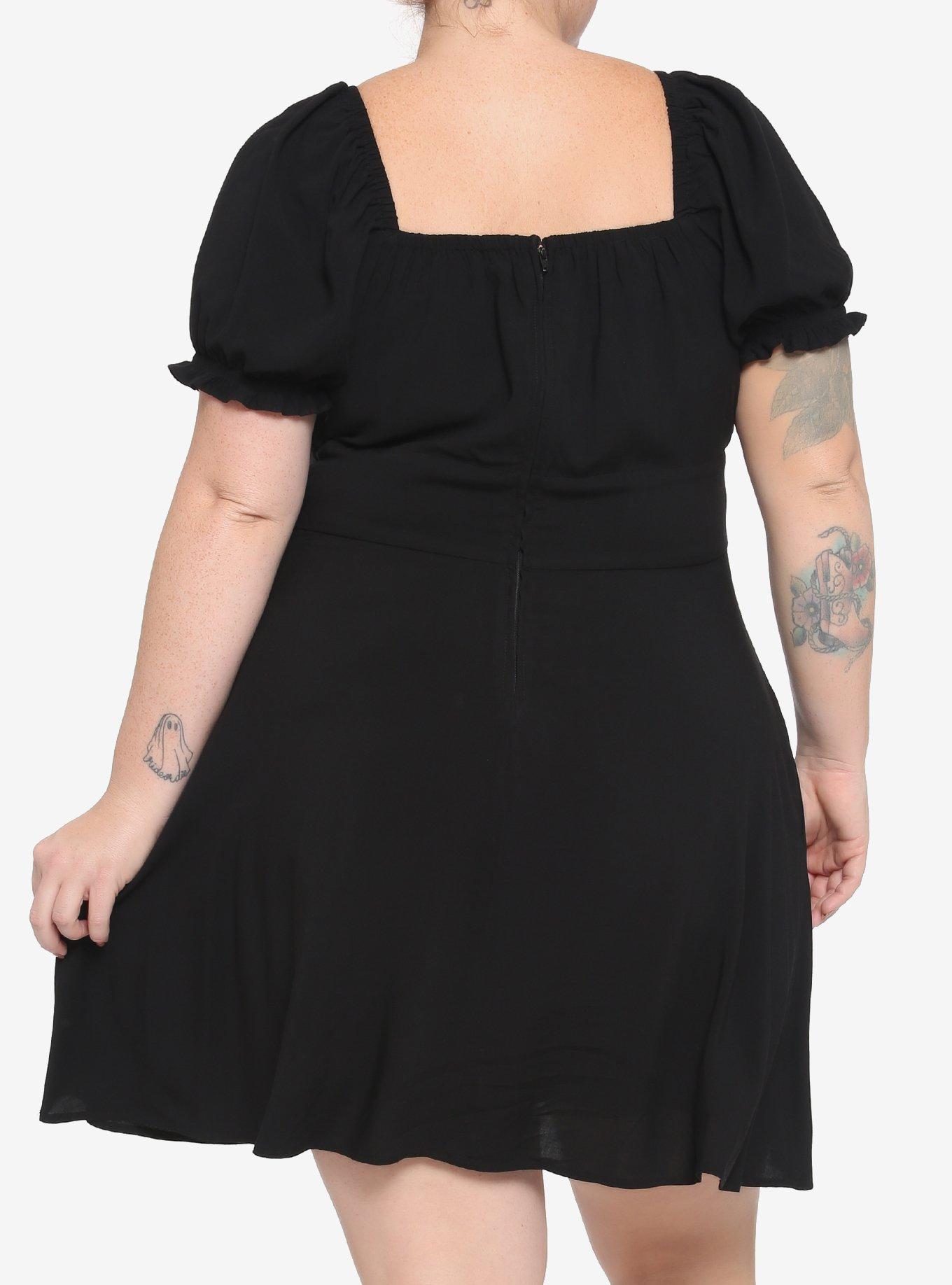 Black Puff Sleeve Corset Dress Plus Size, , alternate