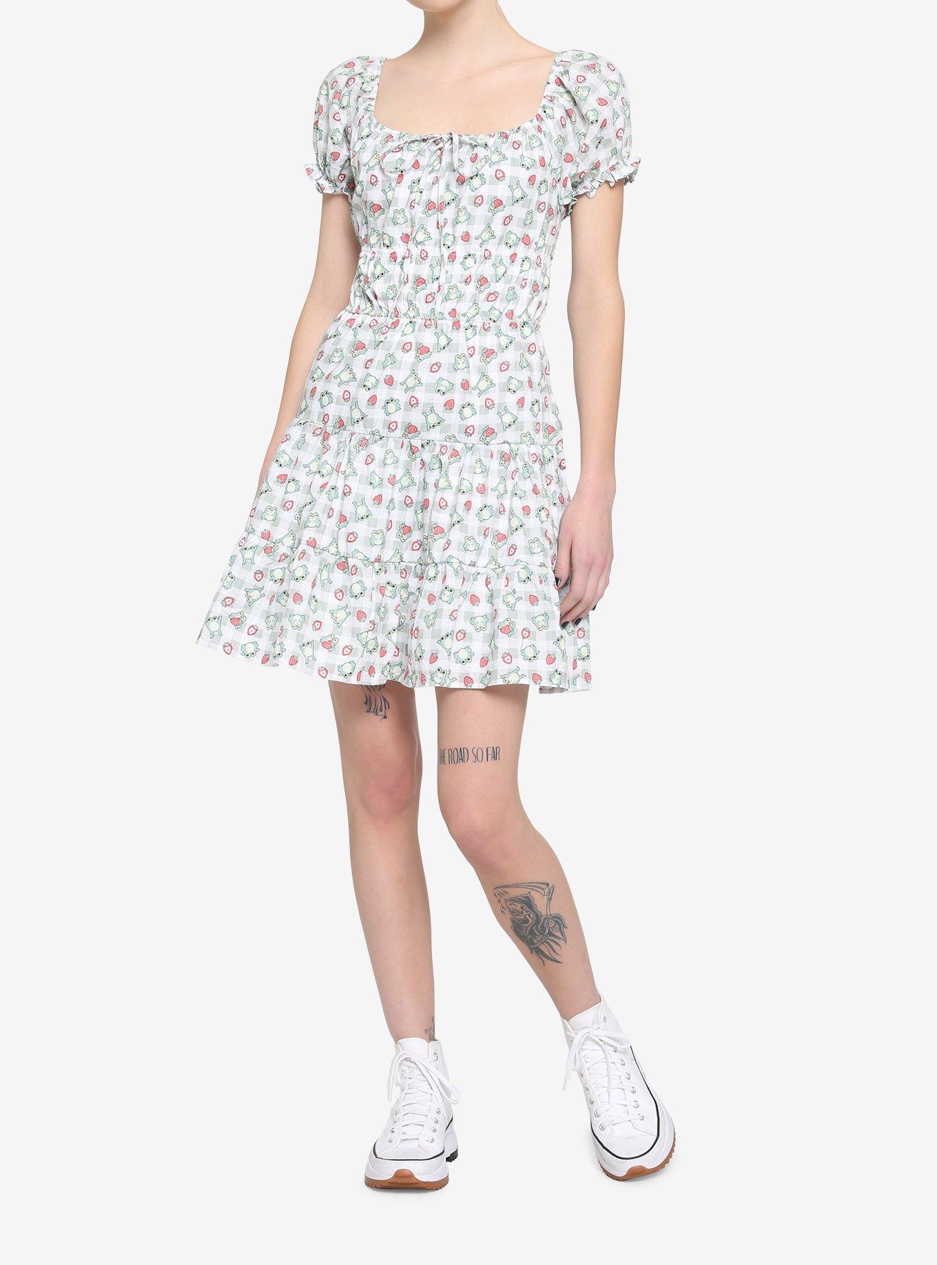 Strawberry Frog Tiered Babydoll Dress, GREEN, alternate