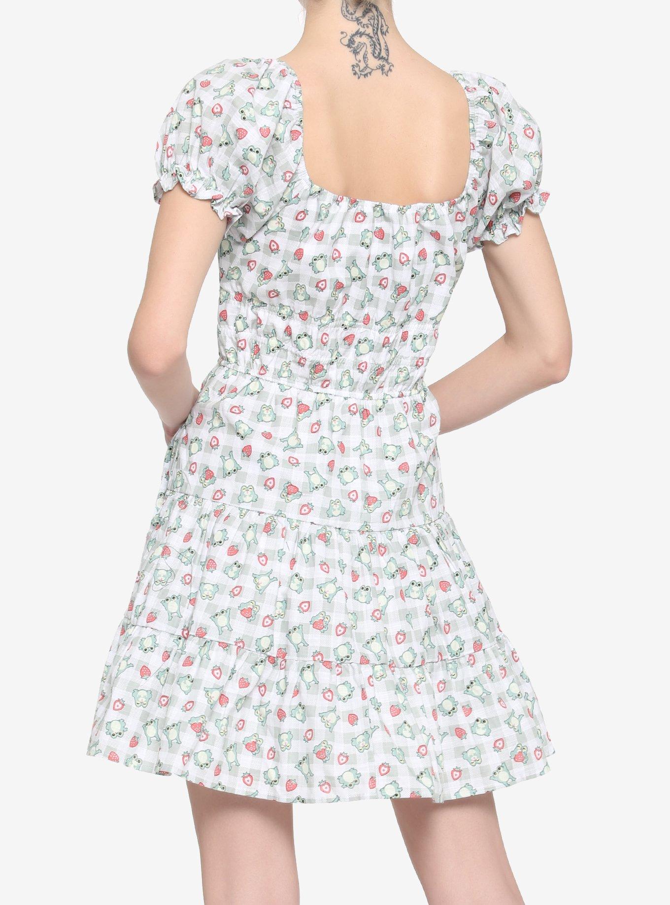 Strawberry Frog Tiered Babydoll Dress, GREEN, alternate