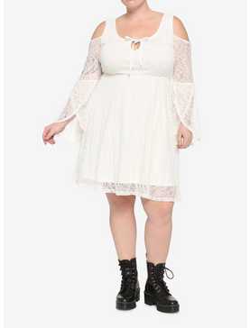 Ivory Cold Shoulder Bell Sleeve Lace Dress Plus Size, , hi-res
