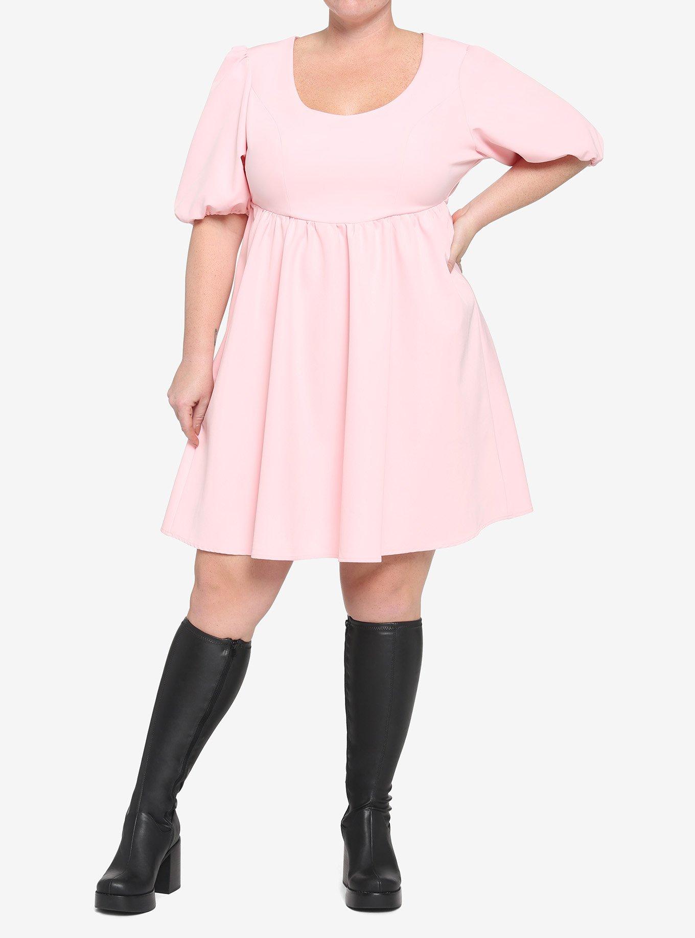 Pink Bow Babydoll Dress Plus Size, PINK, alternate