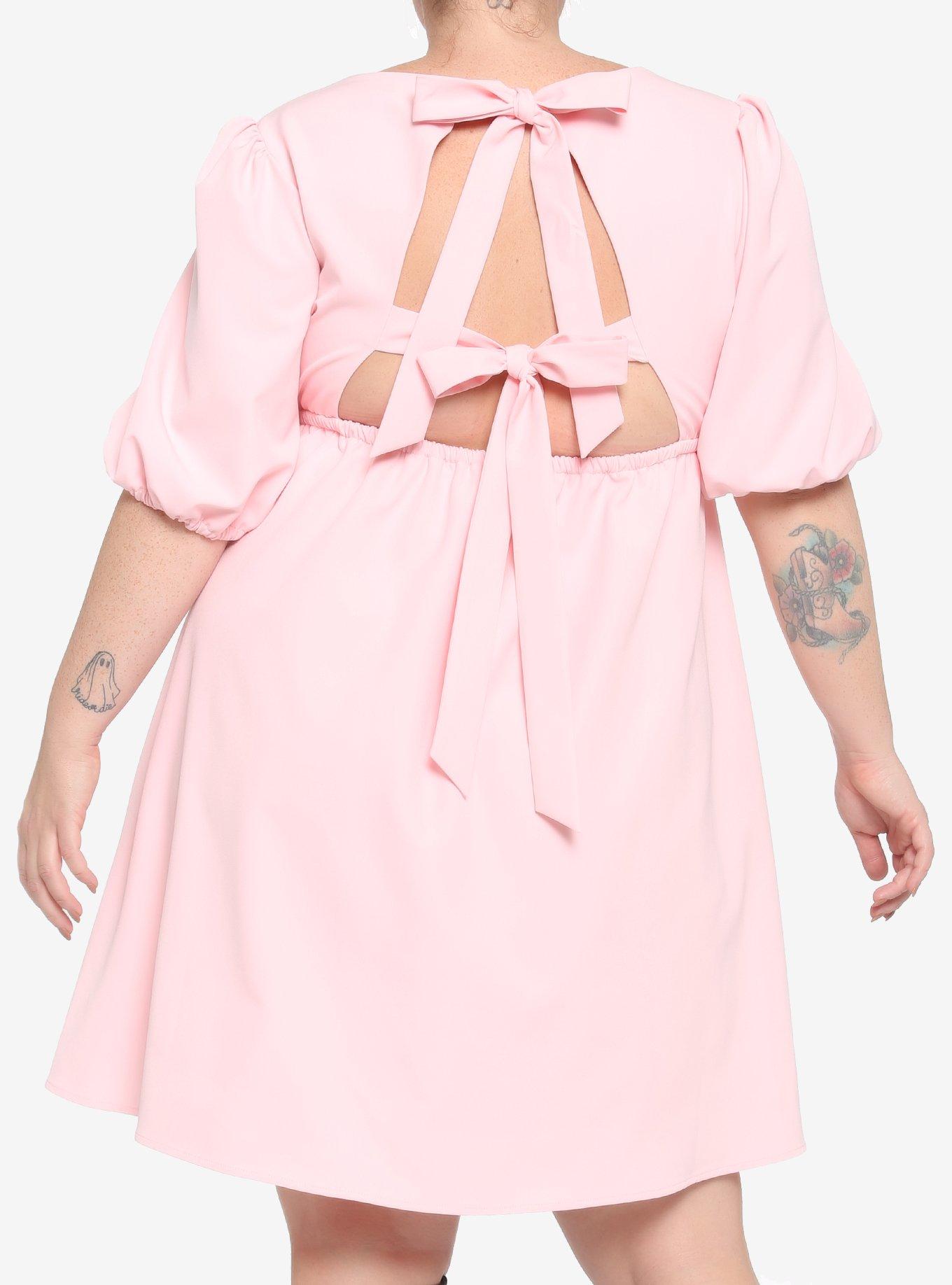 Pink Bow Babydoll Dress Plus Size, PINK, alternate