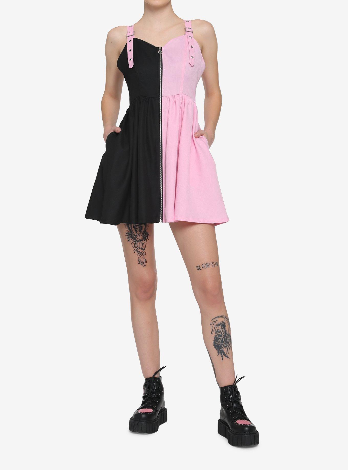 Pink & Black Split Sweetheart Dress, , alternate