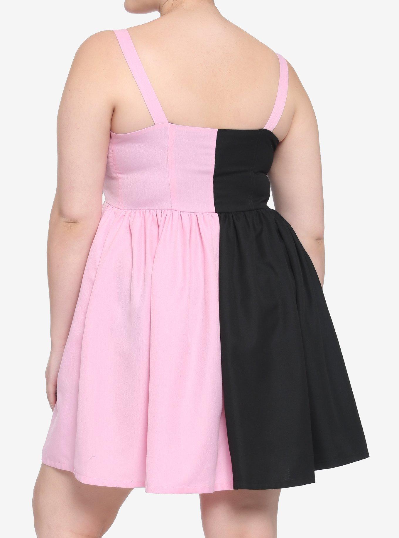 Pink & Black Split Sweetheart Dress Plus Size, , alternate
