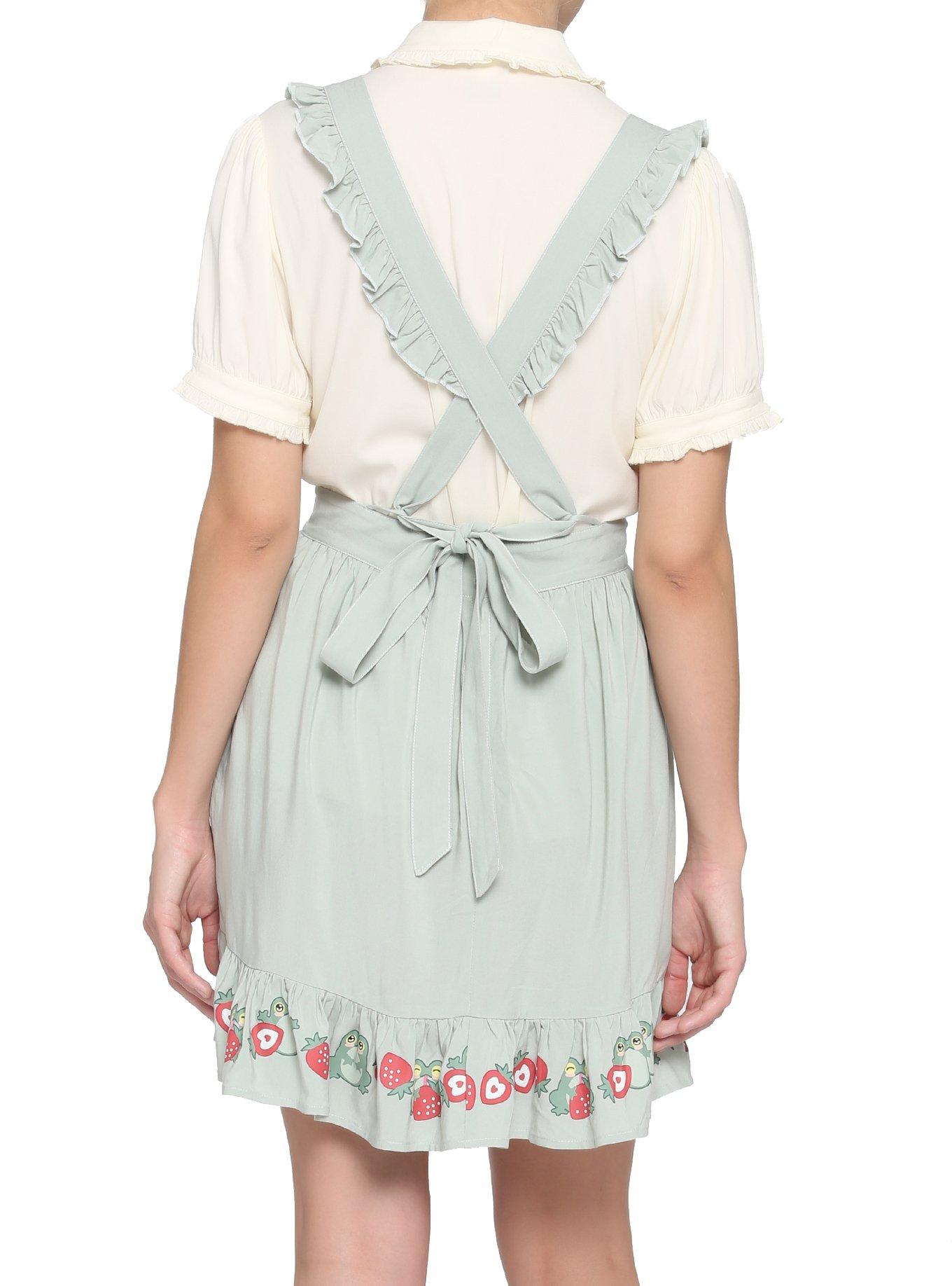 Frogs & Strawberries Ruffle Suspender Skirt, GREEN, alternate