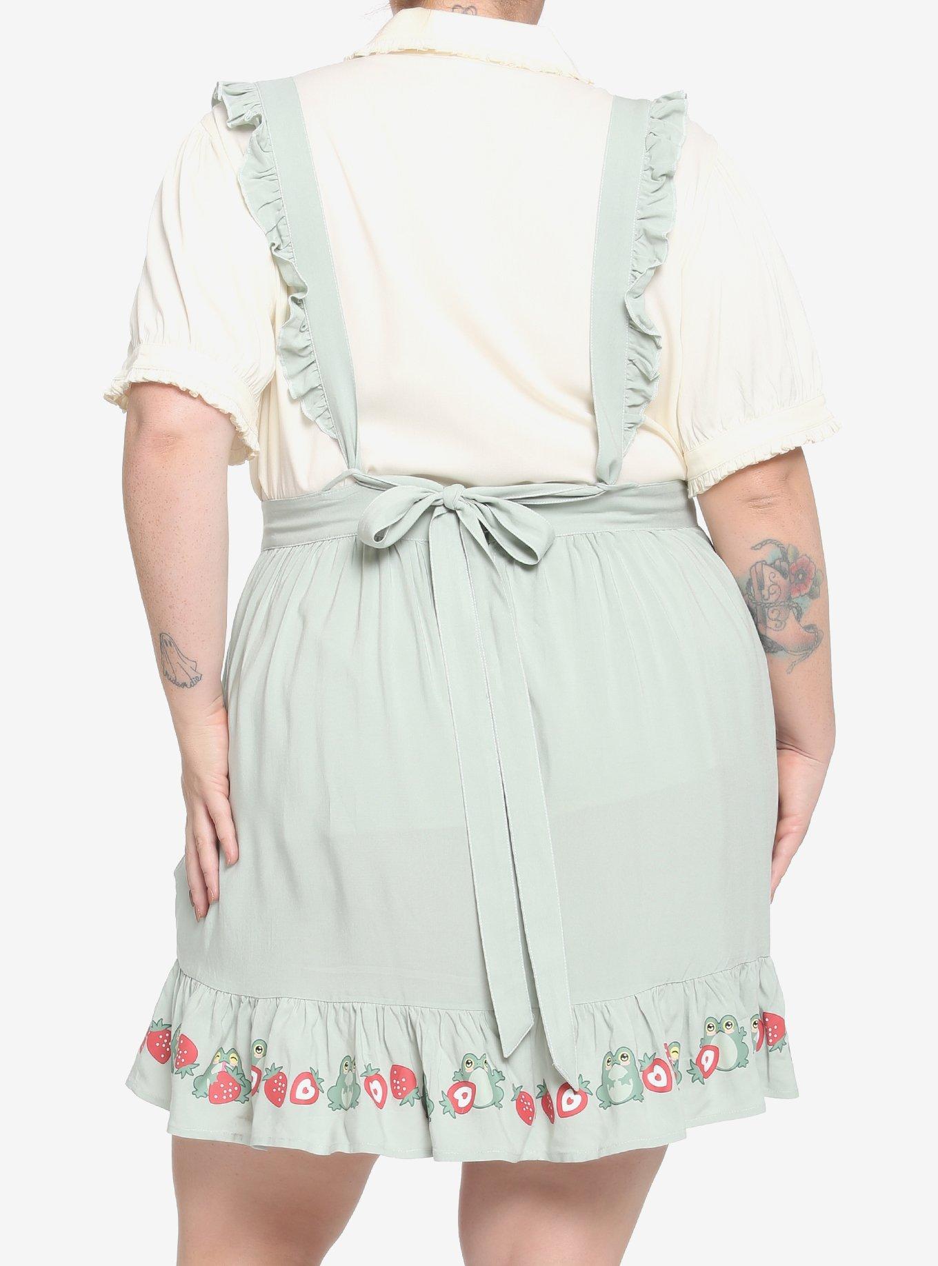 Frogs & Strawberries Ruffle Suspender Skirt Plus Size, GREEN, alternate