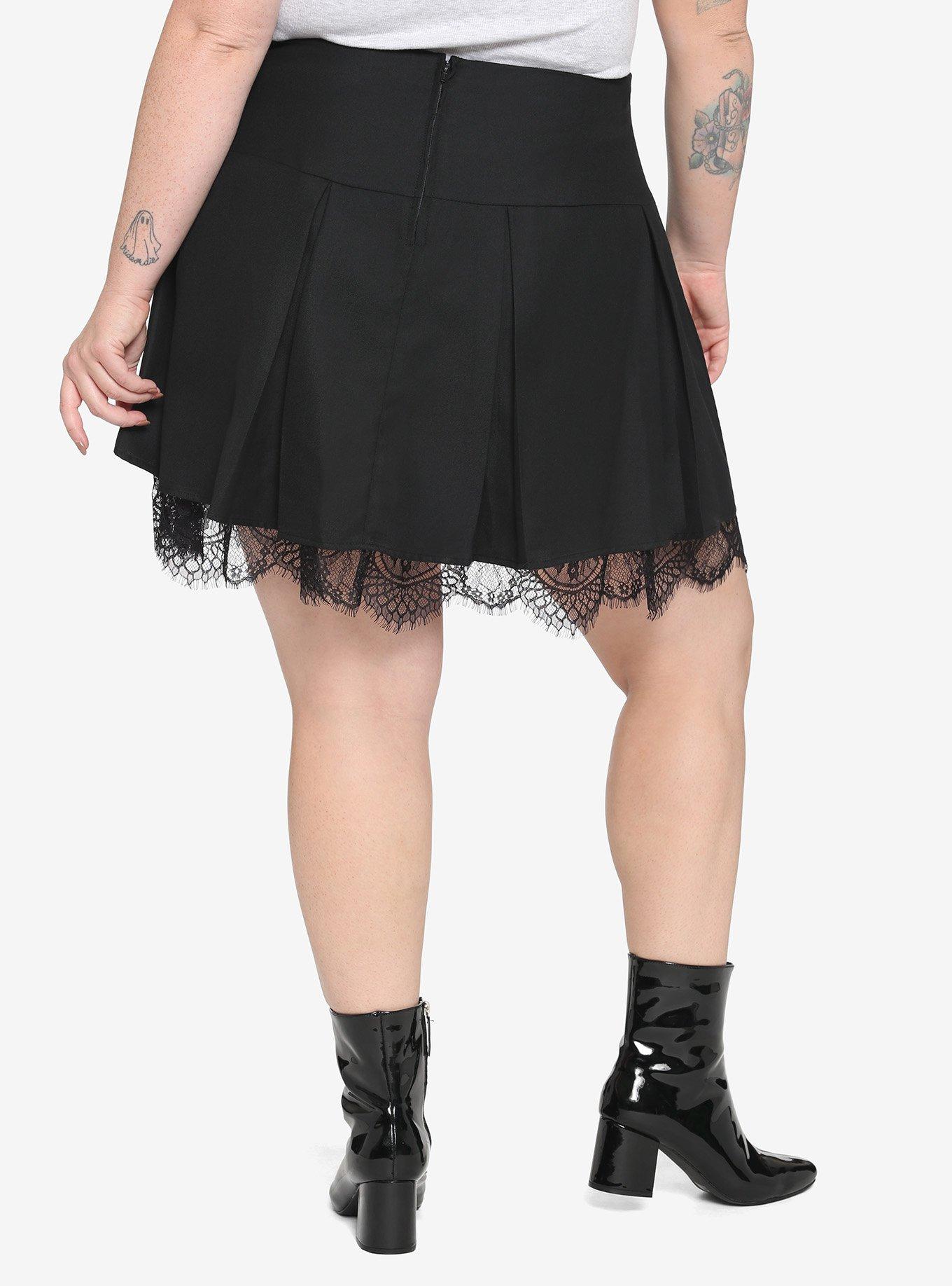 Black & Green Lace-Up Pleated Skirt Plus Size, BLACK, alternate