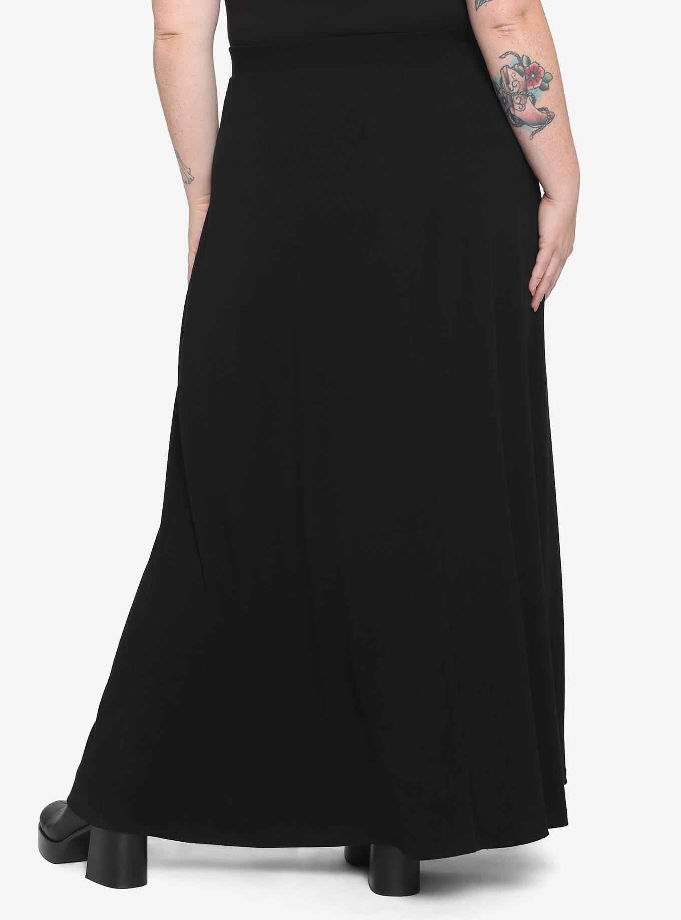 Black Hook-And-Eye Maxi Skirt Plus Size, BLACK, alternate