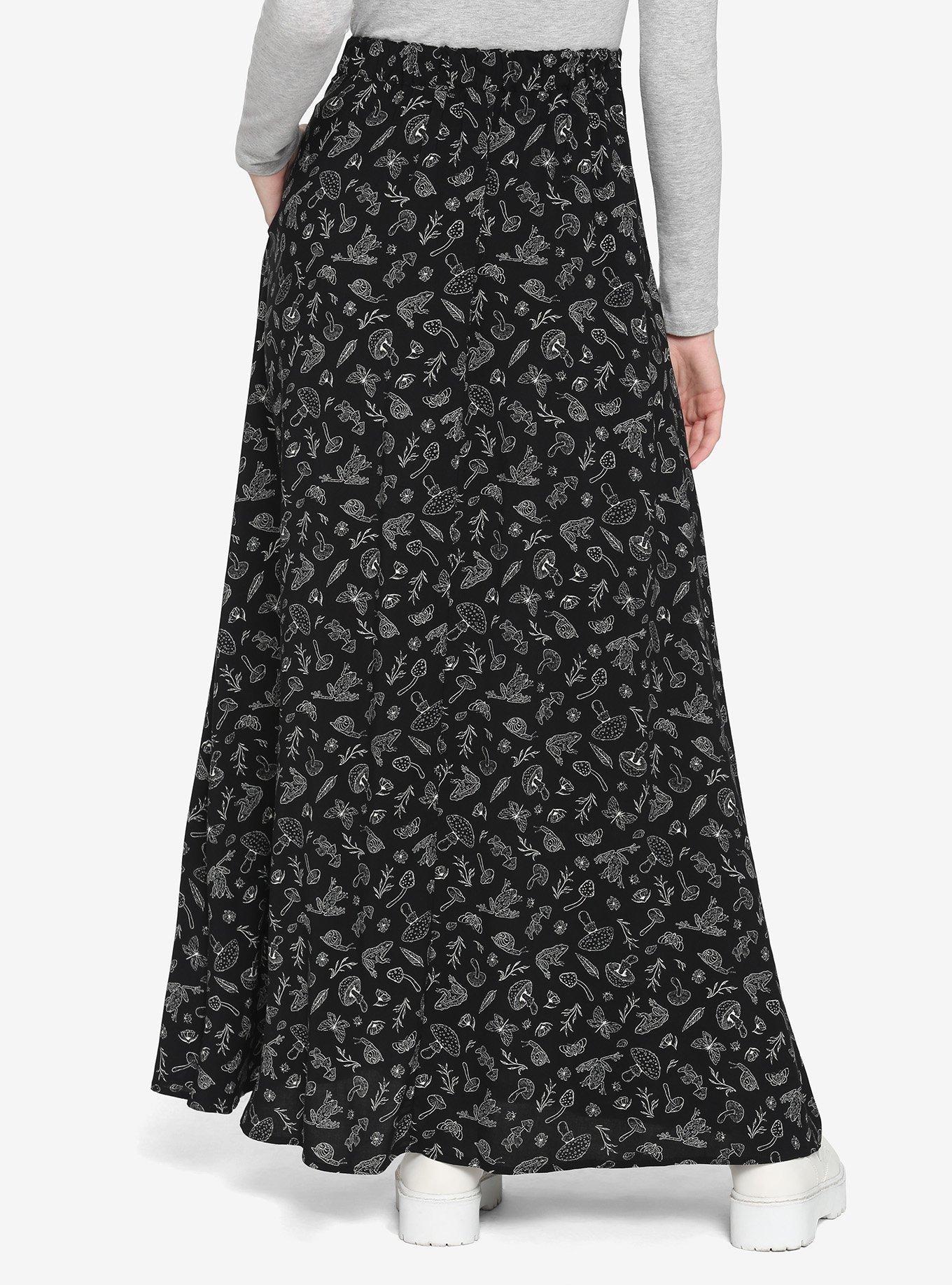 Woodland Button-Up Front Maxi Skirt, BLACK, alternate