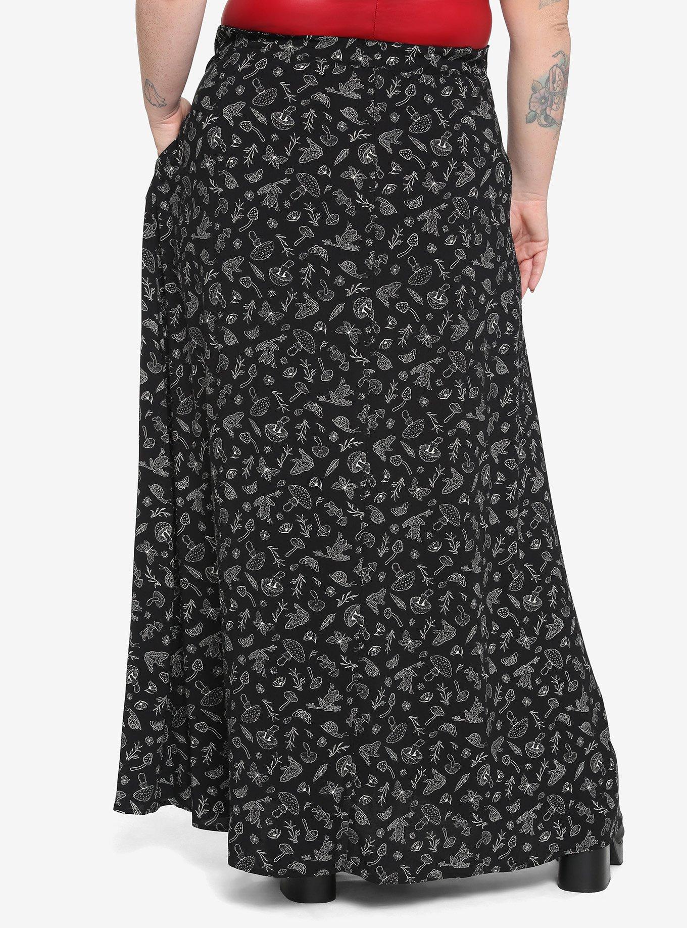 Woodland Button-Up Front Maxi Skirt Plus Size, BLACK, alternate