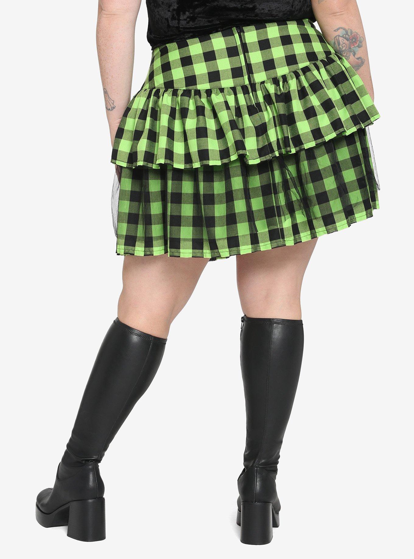 Green & Black Buffalo Plaid Layered Skirt Plus Size, BUFFALO PLAID, alternate