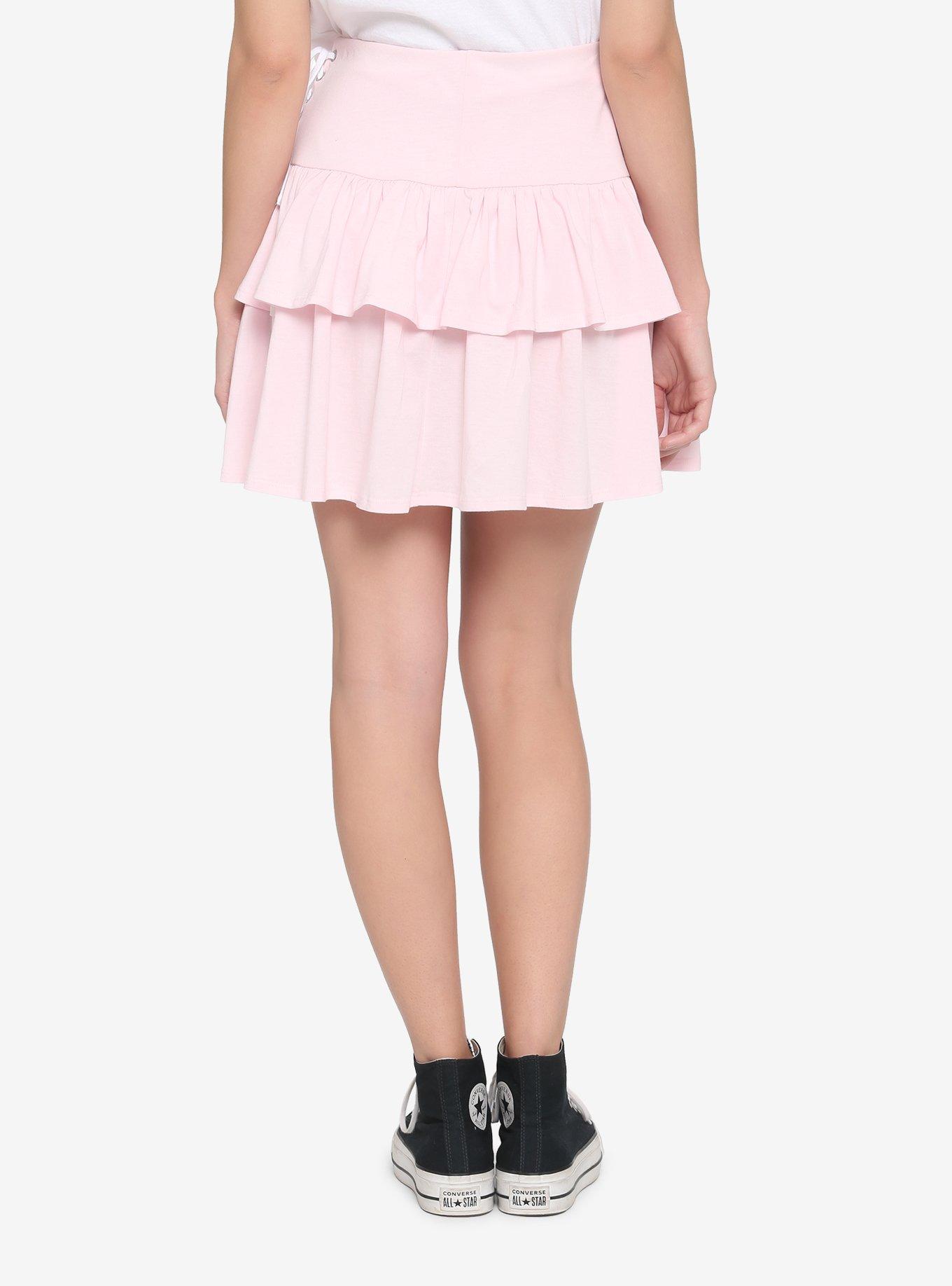 Pastel Pink Tiered Lace-Up Skirt, PINK, alternate