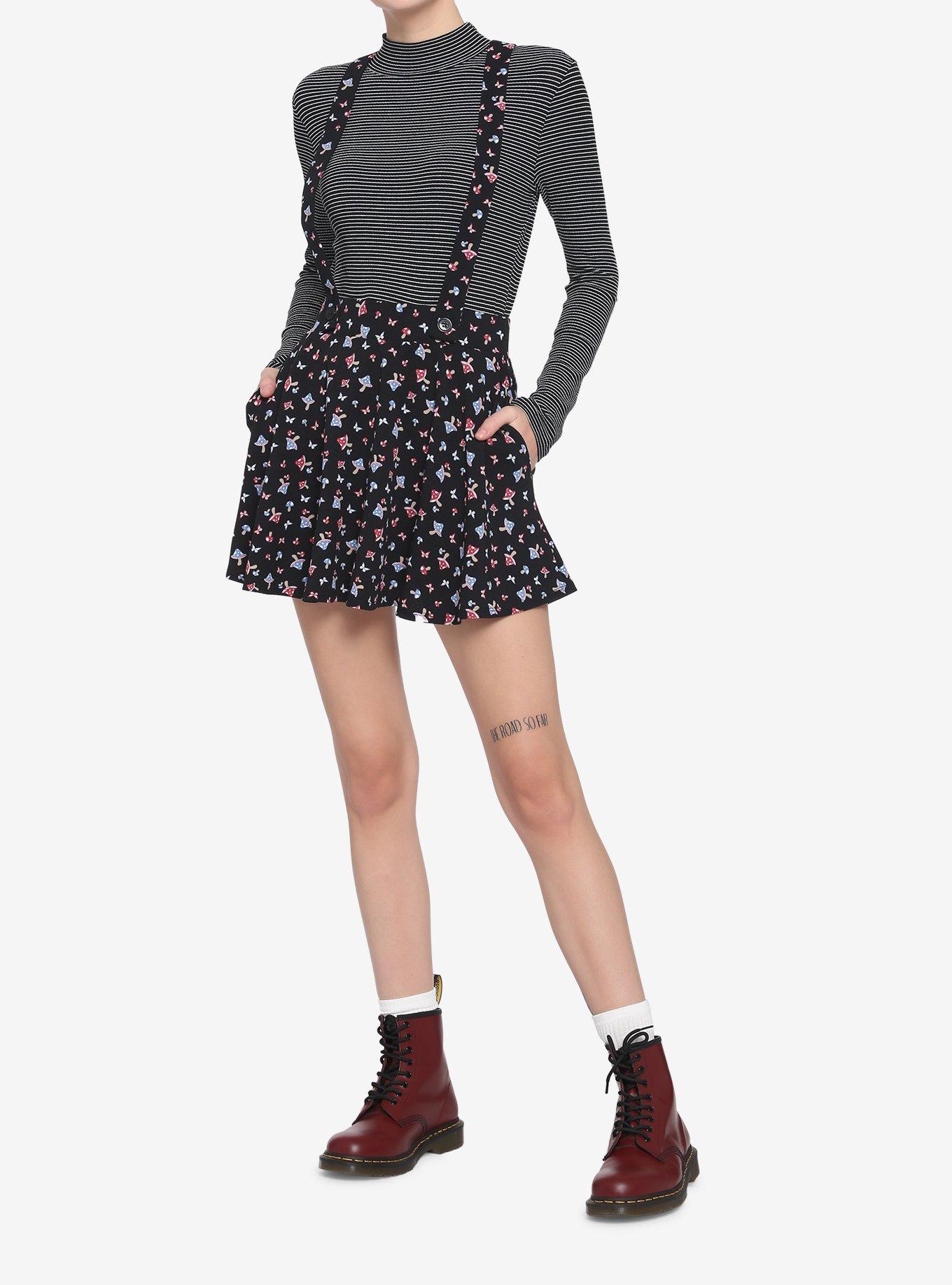 Mushroom Suspender Skirt, BLACK, alternate