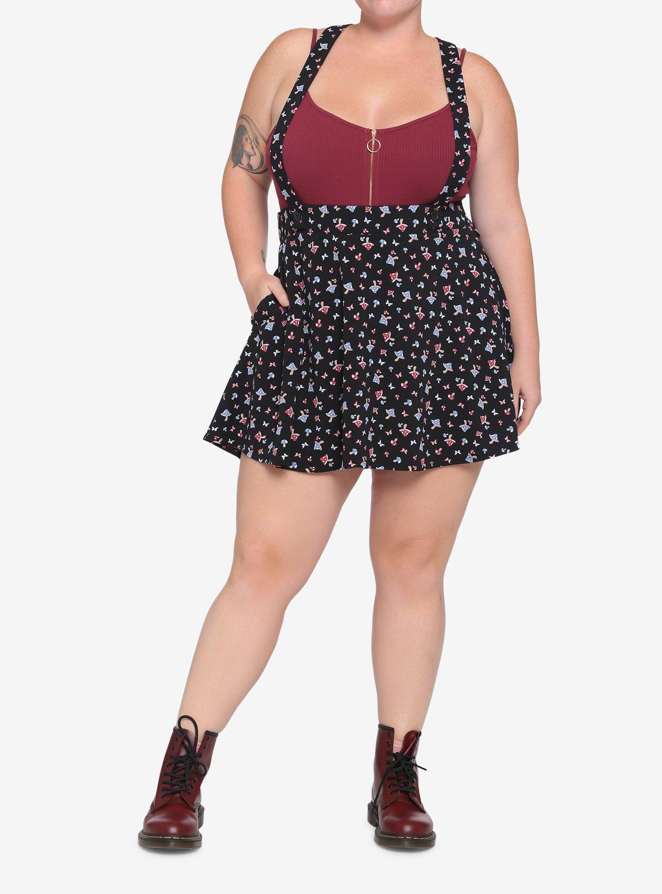 Mushroom Suspender Skirt Plus Size, BLACK, alternate