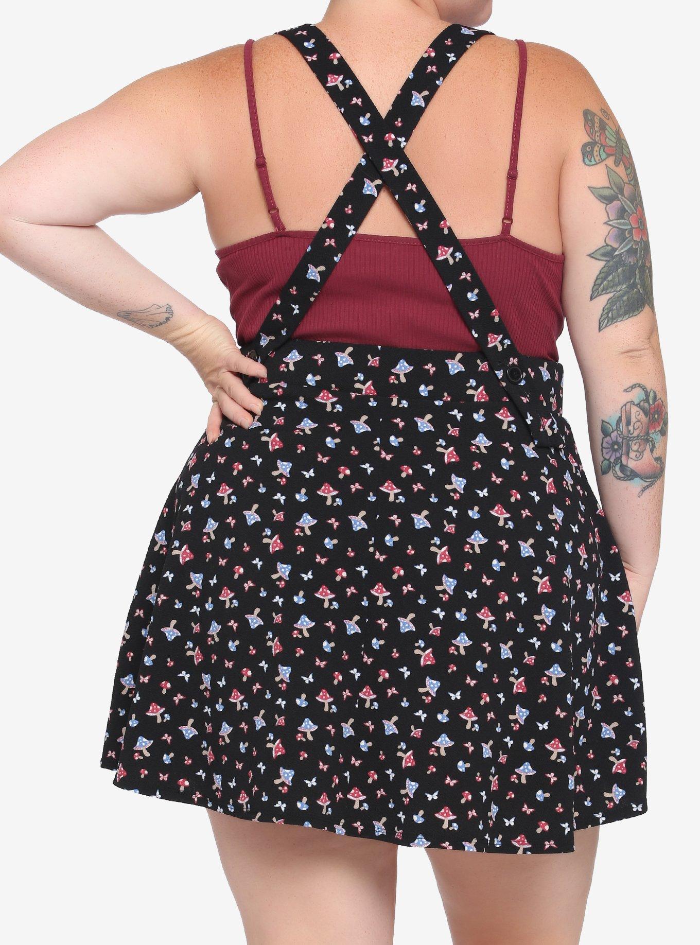 Mushroom Suspender Skirt Plus Size, BLACK, alternate